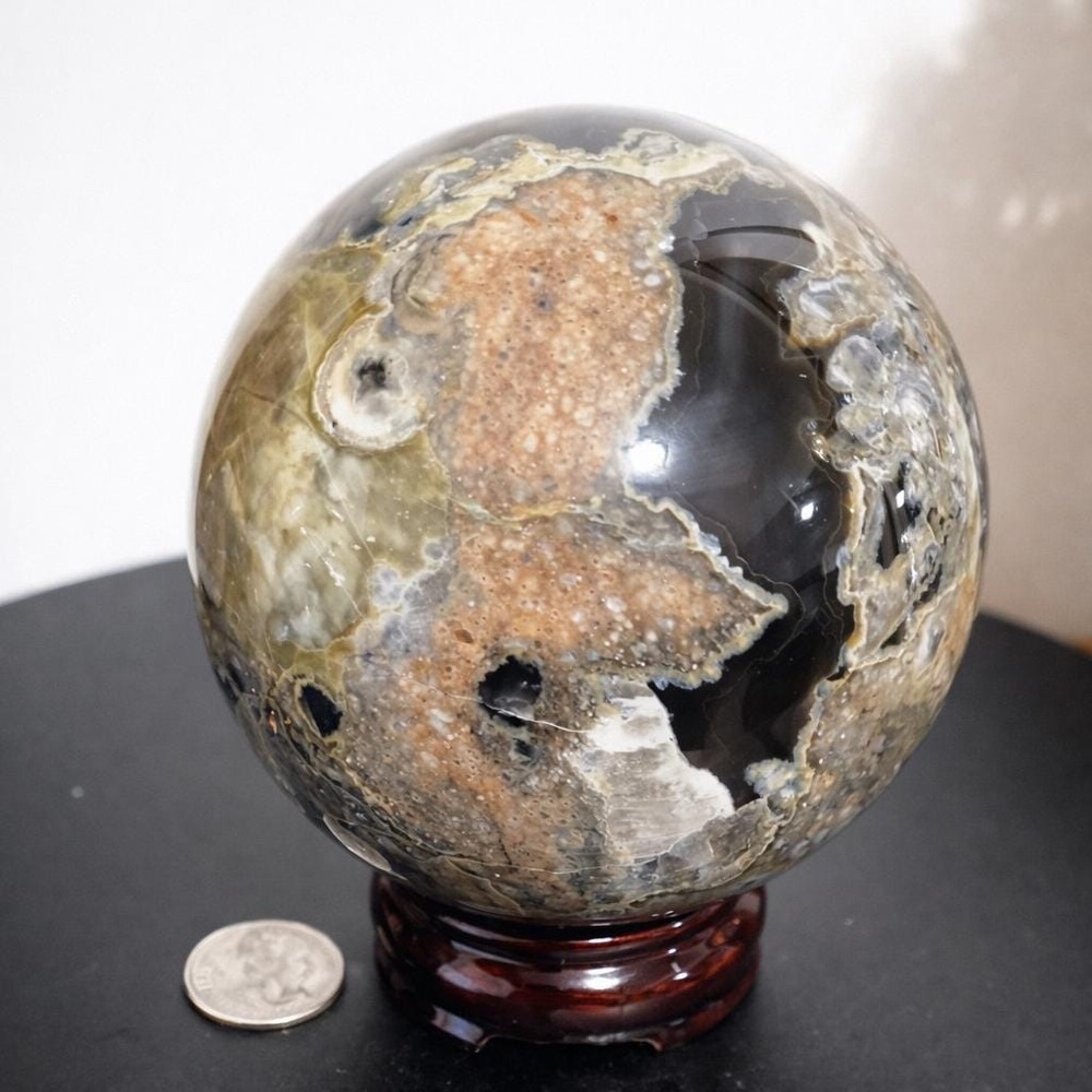 Black Light Reactive Volcanic Agate Sphere – Natural Polished Crystal Ball